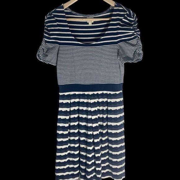 Anthropologie 1.9 One September Multi Stripe Seafarer Dress Ruched Sleeve Sz S - Picture 2 of 12
